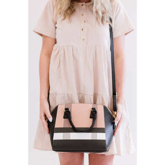 (NWT) Brown handbag with neutral plaid colors with wallet (Paris crossbo… - Picture 2 of 6